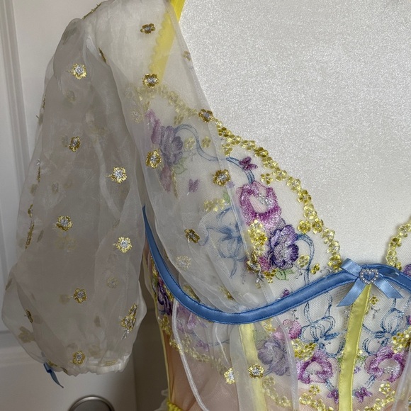 For Love And Lemons 🍋 Lavender Meadows dress Sheer Chemise in Yellow and Blue - Picture 3 of 9